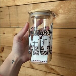 Volleyball Mom Glass Jar with Tan Lid